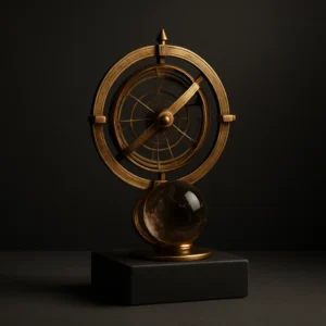 Smoked Crystal Astrolabe Desk Sculpture