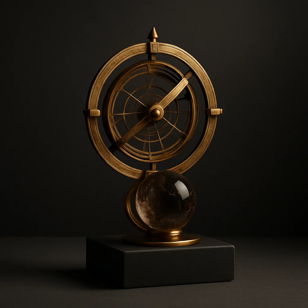 Smoked Crystal Astrolabe Desk Sculpture